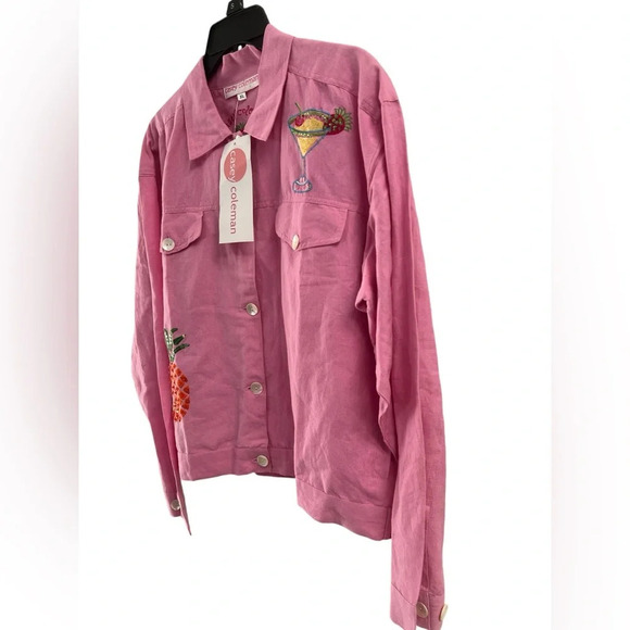 Pink linen embroidered sequined jacket - Picture 6 of 6